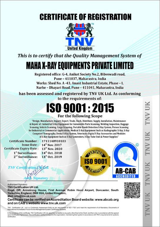 iso certificate maha xray